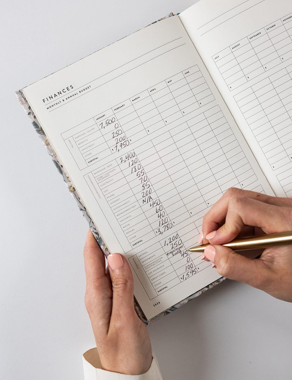 2026 Desktop Linen Bound Planner - Ivory Garden - Image 13