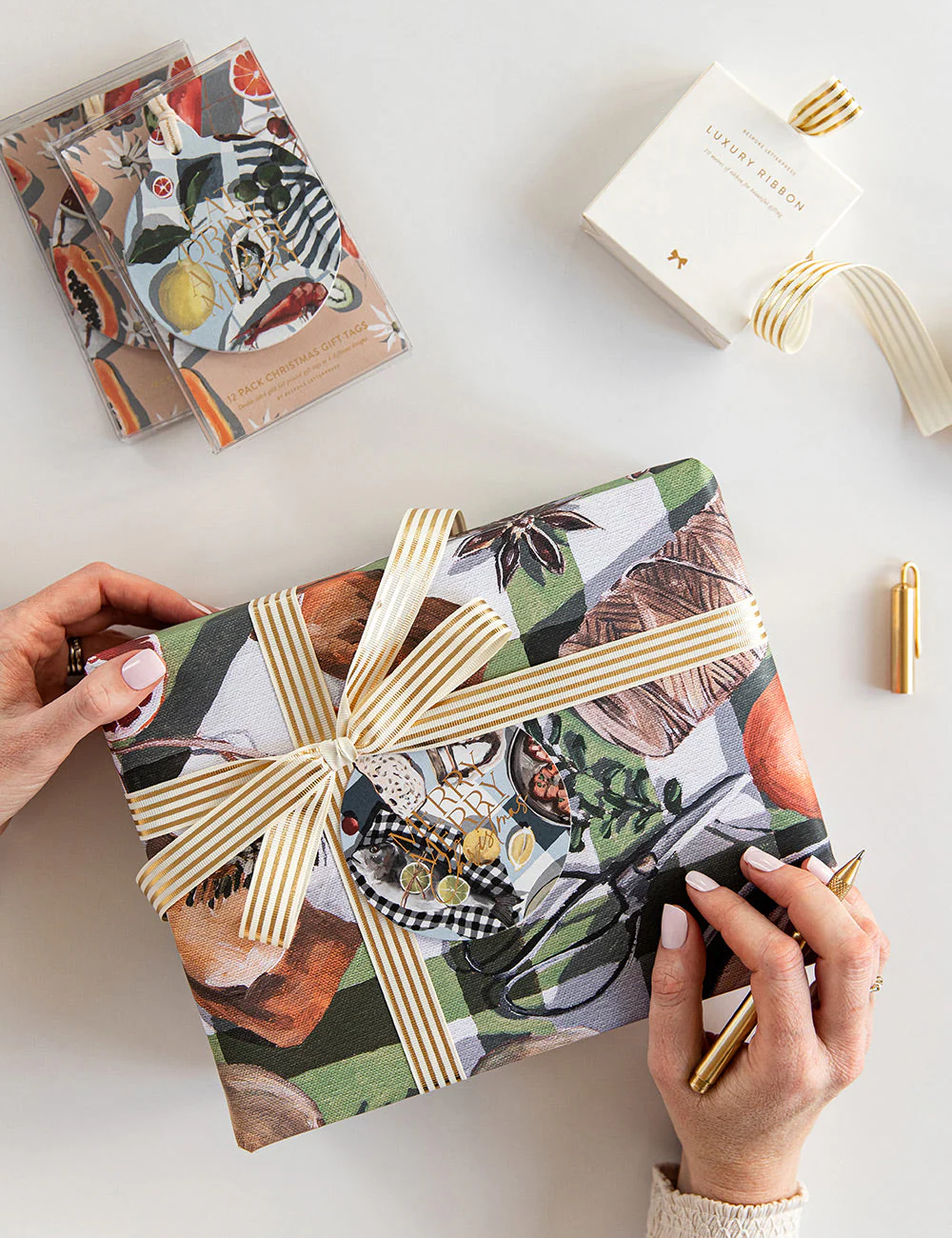 Cream Gold Foil Striped Ribbon - 10 metres - Image 4