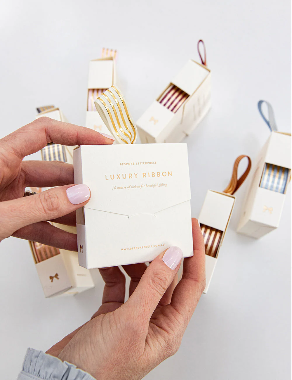 Cream Gold Foil Striped Ribbon - 10 metres - Image 5